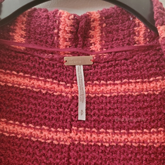 FREE PEOPLE BEACH - Long Cardigan, Stripe, Open Knit, Large Buttons - Picture 9 of 12